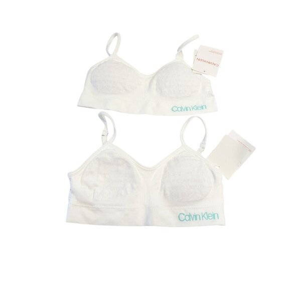 Two Calvin Klein Girl's Seamless Signature Bralettes White Size S (6/6X) NWT - Picture 2 of 8